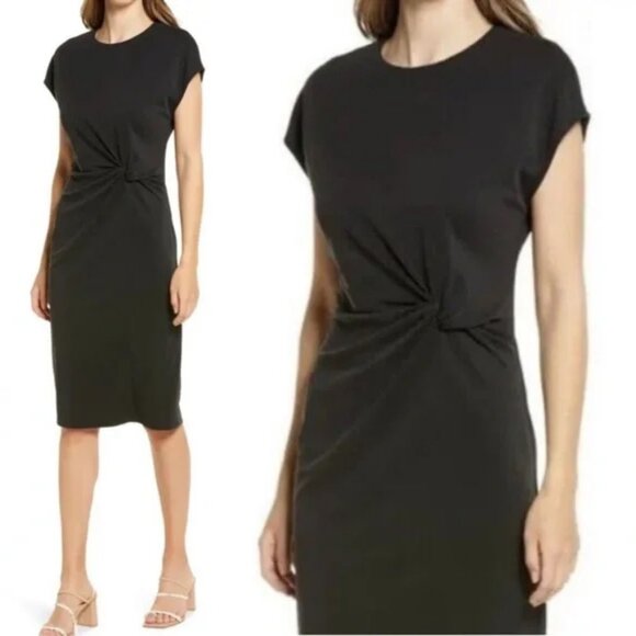 Halogen Nordstrom Twist Front Knit Sheath Dress In Black Size M Modal Blend $79 - Picture 4 of 15